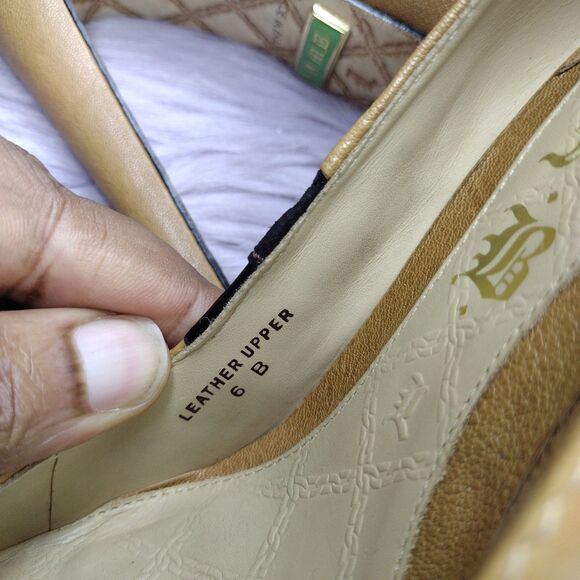 L.A.M.B. Leather Tuxedo Platform Pump Shoes Womens Size 6 Tan Brown Black - Picture 8 of 10